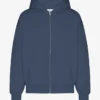 Överdimensionerad hoodie i ekologisk bomull med dragkedja – petrolblå