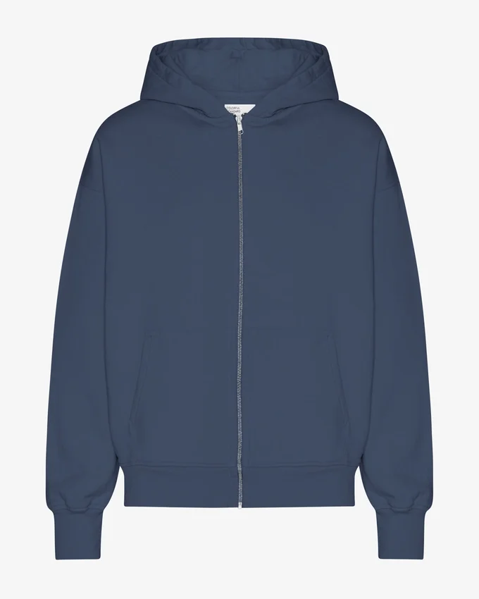 Överdimensionerad hoodie i ekologisk bomull med dragkedja – petrolblå