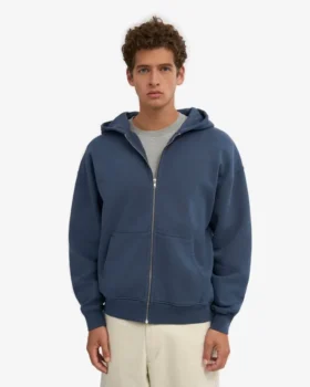 Överdimensionerad hoodie i ekologisk bomull med dragkedja – petrolblå