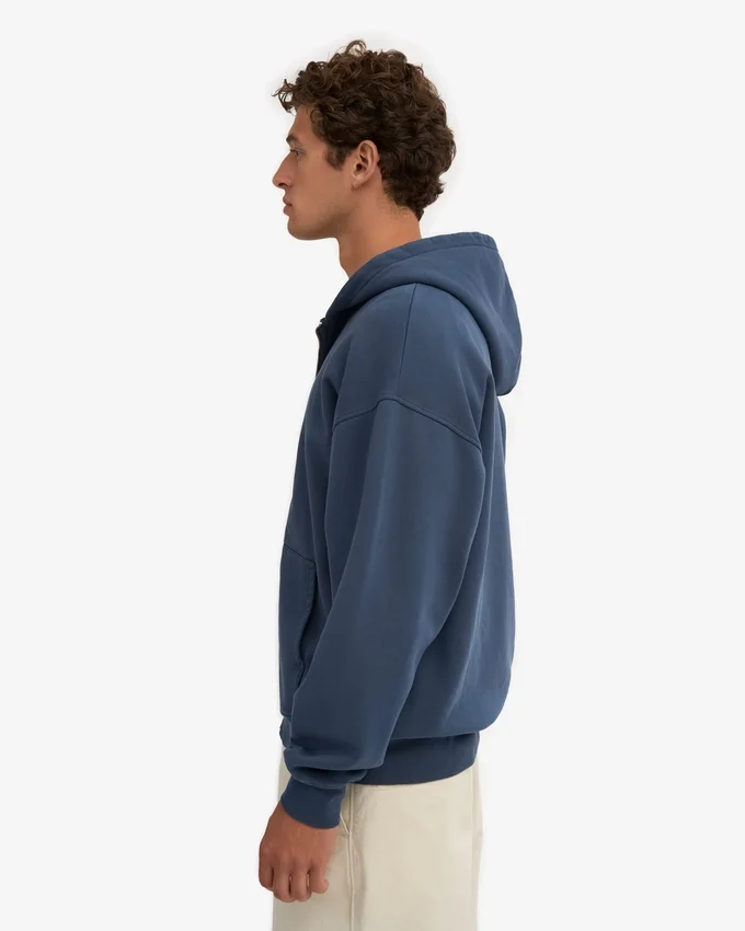Överdimensionerad hoodie i ekologisk bomull med dragkedja – petrolblå