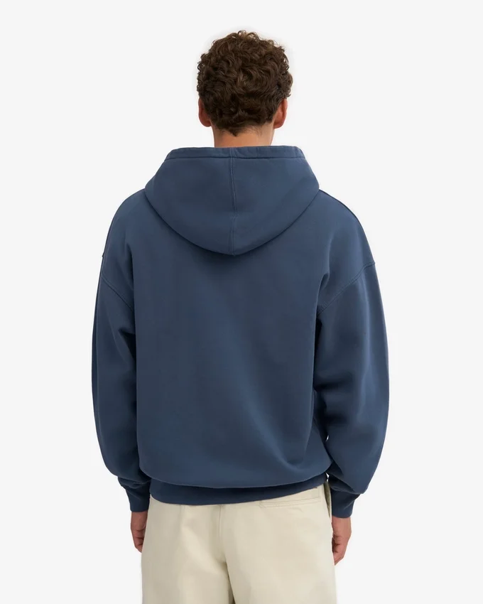 Överdimensionerad hoodie i ekologisk bomull med dragkedja – petrolblå