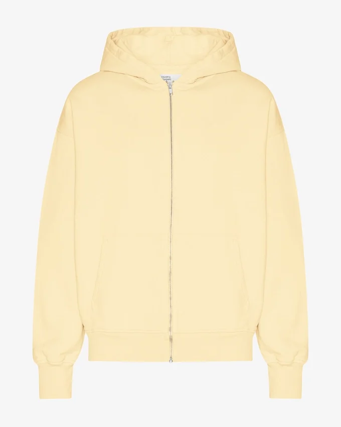 Överdimensionerad hoodie i ekologisk flanell med dragkedja – mjukgul