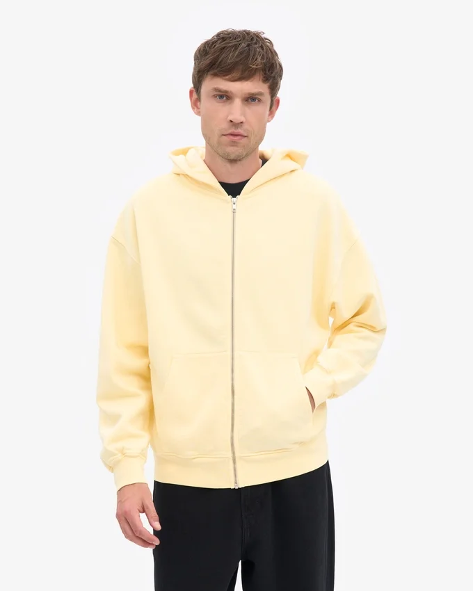 Överdimensionerad hoodie i ekologisk flanell med dragkedja – mjukgul