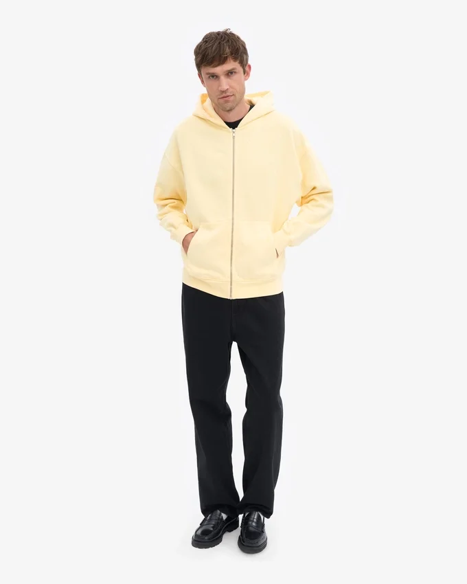 Överdimensionerad hoodie i ekologisk flanell med dragkedja – mjukgul