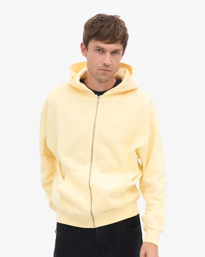 Överdimensionerad hoodie i ekologisk flanell med dragkedja – mjukgul