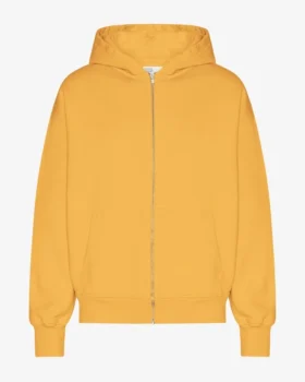 Överdimensionerad hoodie i ekologisk merinoull med dragkedja – bränd gul