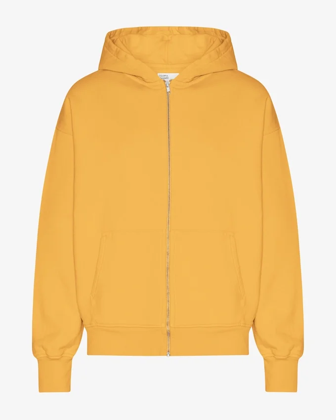 Överdimensionerad hoodie i ekologisk merinoull med dragkedja – bränd gul