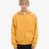 Överdimensionerad hoodie i ekologisk merinoull med dragkedja – bränd gul
