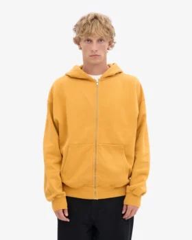 Överdimensionerad hoodie i ekologisk merinoull med dragkedja – bränd gul