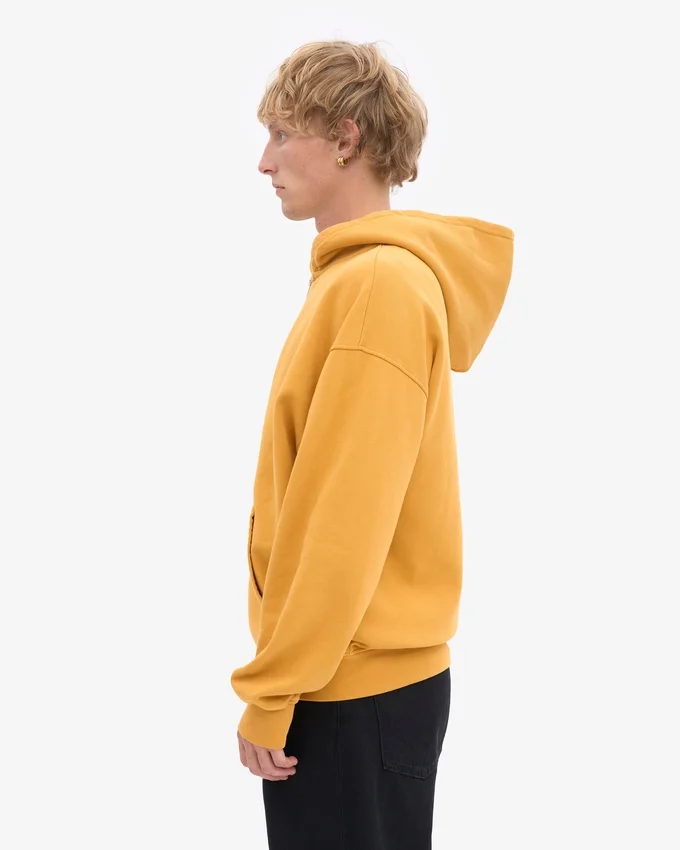 Överdimensionerad hoodie i ekologisk merinoull med dragkedja – bränd gul