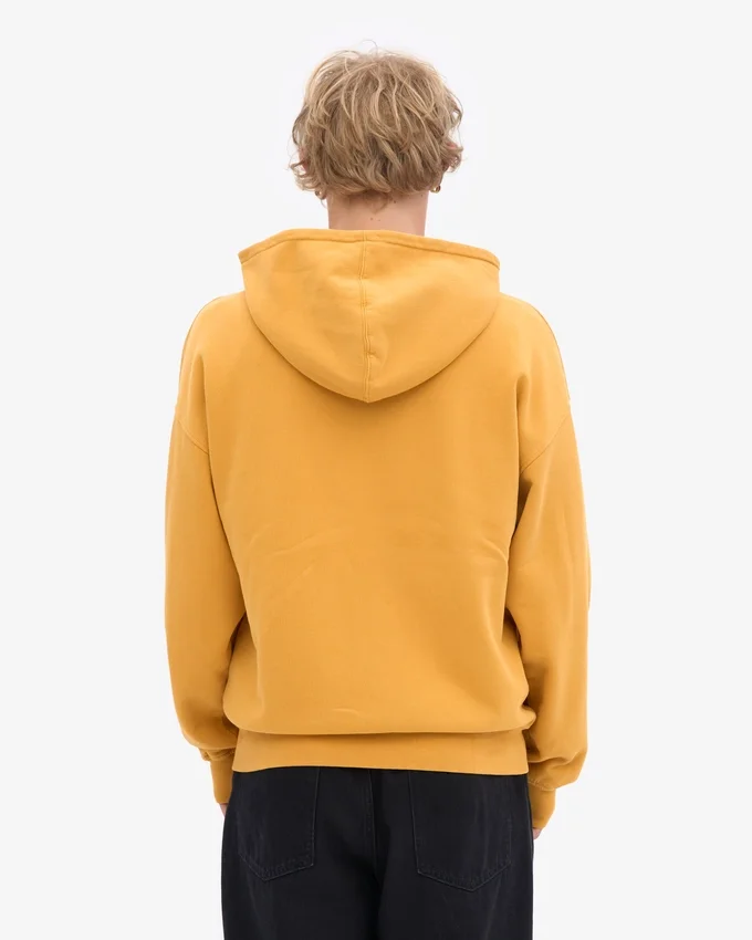 Överdimensionerad hoodie i ekologisk merinoull med dragkedja – bränd gul