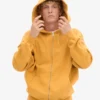 Överdimensionerad hoodie i ekologisk merinoull med dragkedja – bränd gul