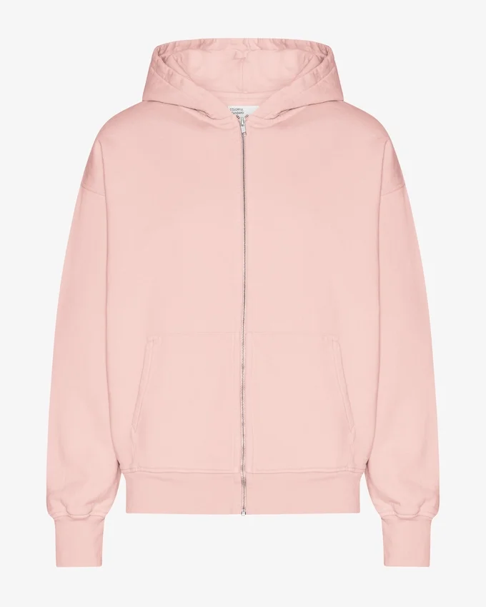 Överdimensionerad hoodie i ekologiskt bomull med dragkedja – blekt rosa
