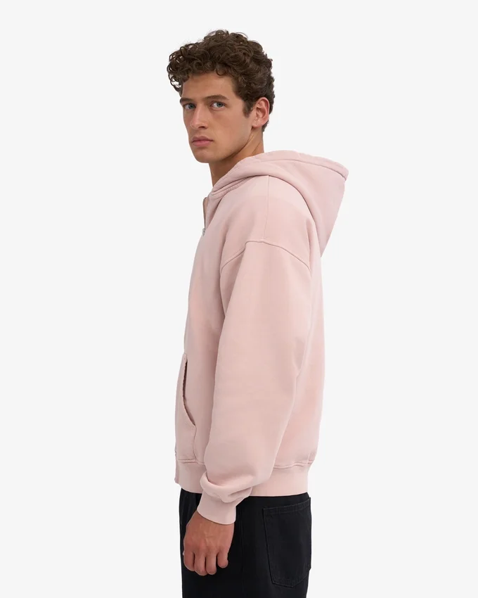 Överdimensionerad hoodie i ekologiskt bomull med dragkedja – blekt rosa