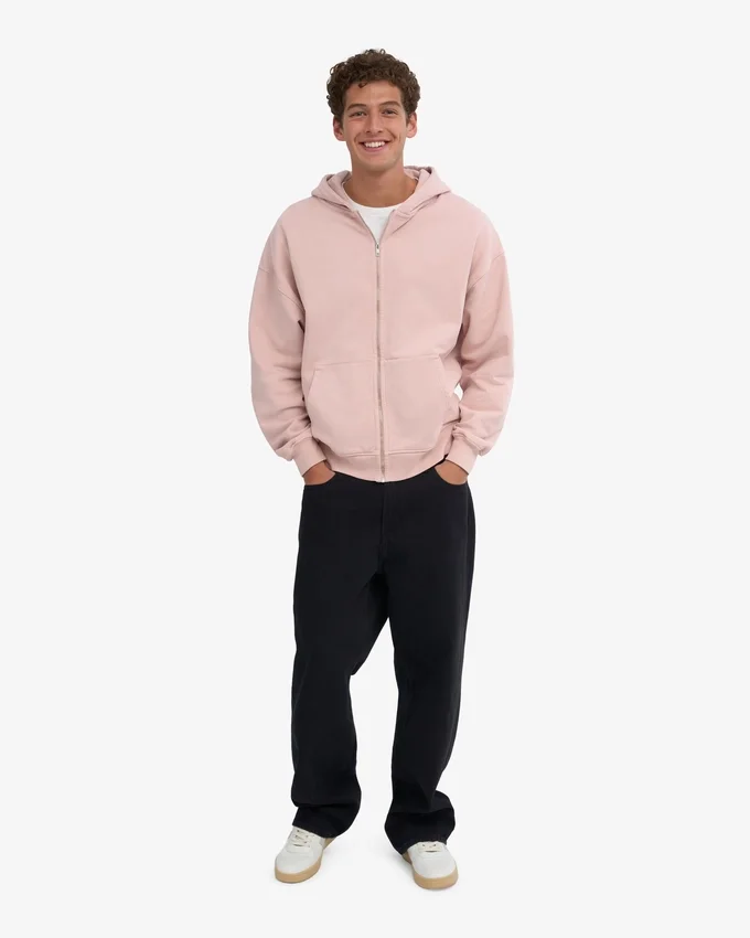 Överdimensionerad hoodie i ekologiskt bomull med dragkedja – blekt rosa