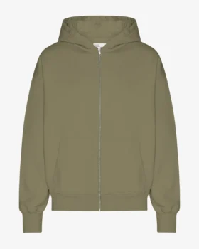 Överdimensionerad hoodie i ekologiskt bomull med dragkedja – dammig olivgrön