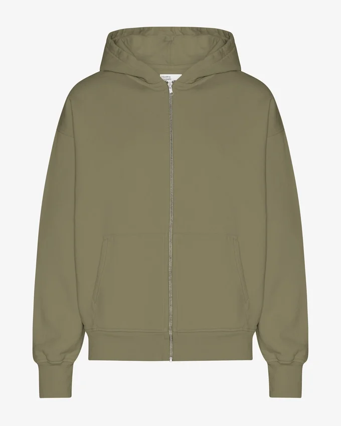 Överdimensionerad hoodie i ekologiskt bomull med dragkedja – dammig olivgrön