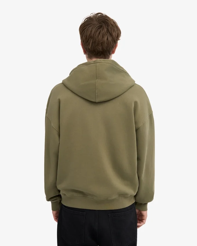 Överdimensionerad hoodie i ekologiskt bomull med dragkedja – dammig olivgrön