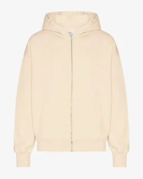 Överdimensionerad hoodie i ekologiskt bomull med dragkedja – elfenbensvit