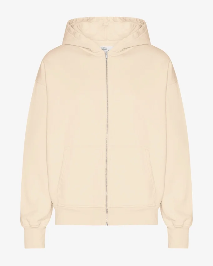 Överdimensionerad hoodie i ekologiskt bomull med dragkedja – elfenbensvit