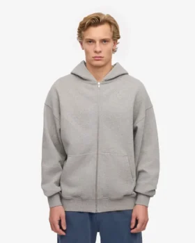 Överdimensionerad hoodie i ekologiskt bomull med dragkedja – melerad grå