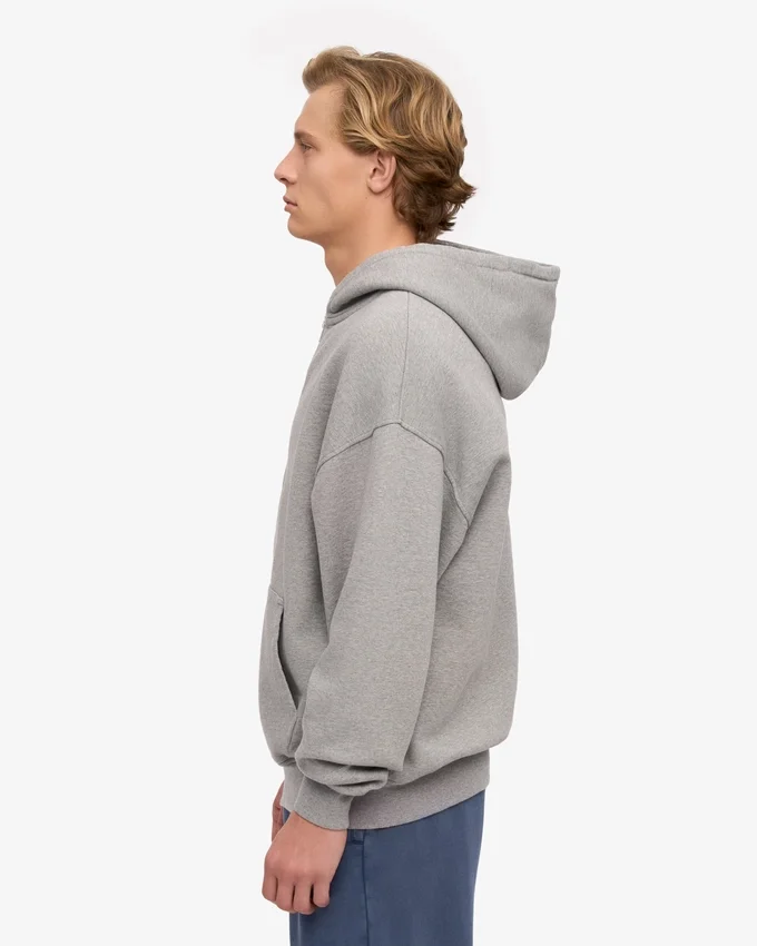Överdimensionerad hoodie i ekologiskt bomull med dragkedja – melerad grå