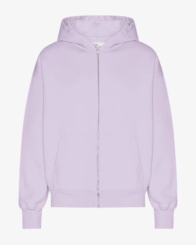 Överdimensionerad hoodie i ekologiskt bomull med dragkedja – mjuk lavendel