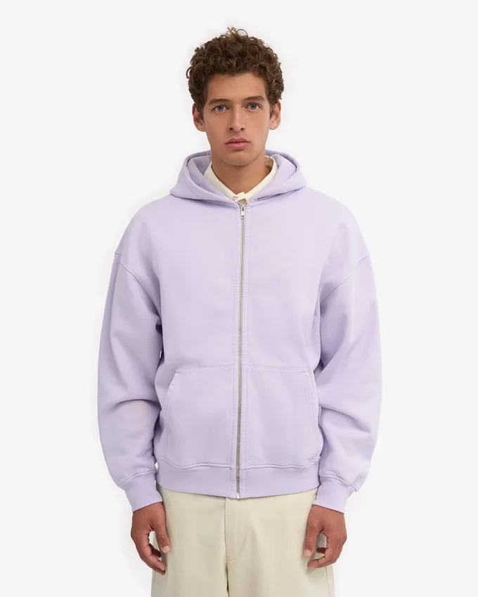 Överdimensionerad hoodie i ekologiskt bomull med dragkedja – mjuk lavendel