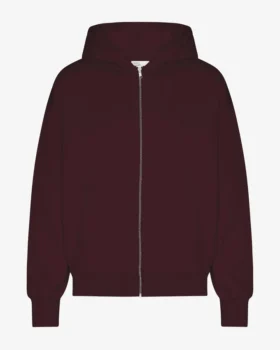 Överdimensionerad hoodie i ekologiskt bomull med dragkedja – oxblodsröd
