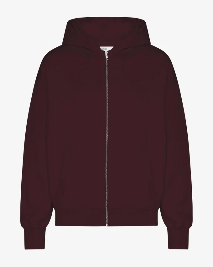 Överdimensionerad hoodie i ekologiskt bomull med dragkedja – oxblodsröd