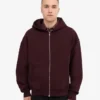 Överdimensionerad hoodie i ekologiskt bomull med dragkedja – oxblodsröd