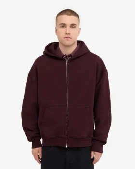Överdimensionerad hoodie i ekologiskt bomull med dragkedja – oxblodsröd