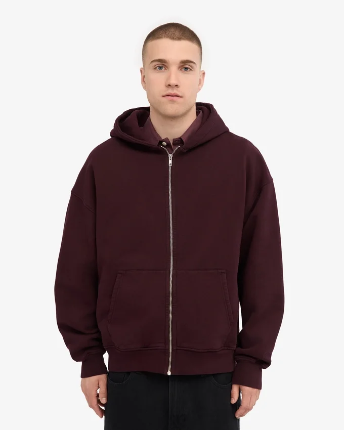 Överdimensionerad hoodie i ekologiskt bomull med dragkedja – oxblodsröd