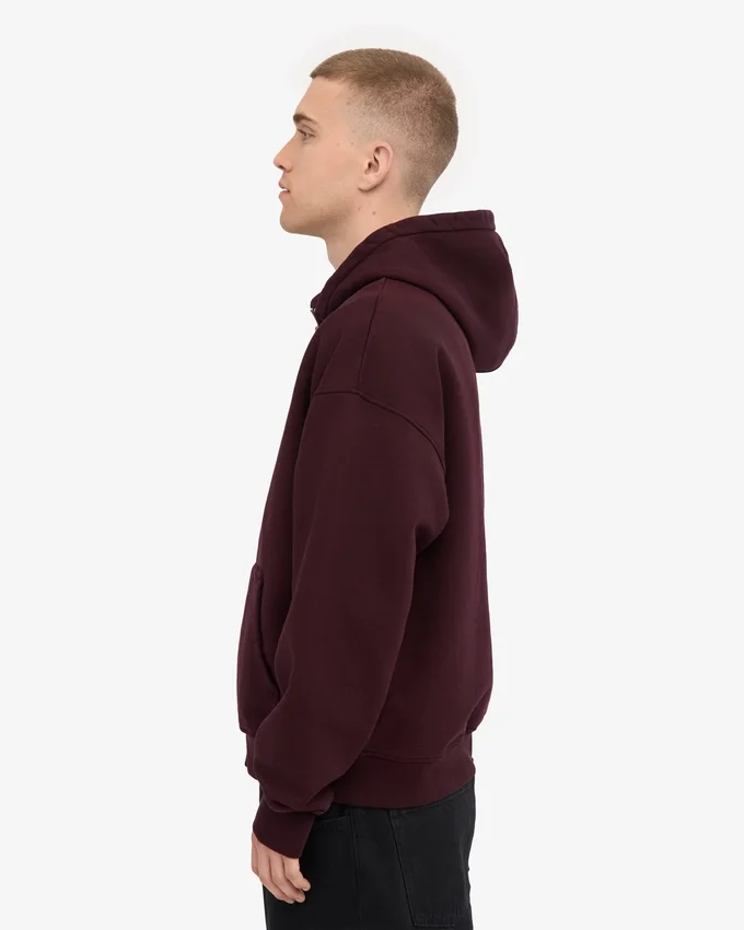 Överdimensionerad hoodie i ekologiskt bomull med dragkedja – oxblodsröd
