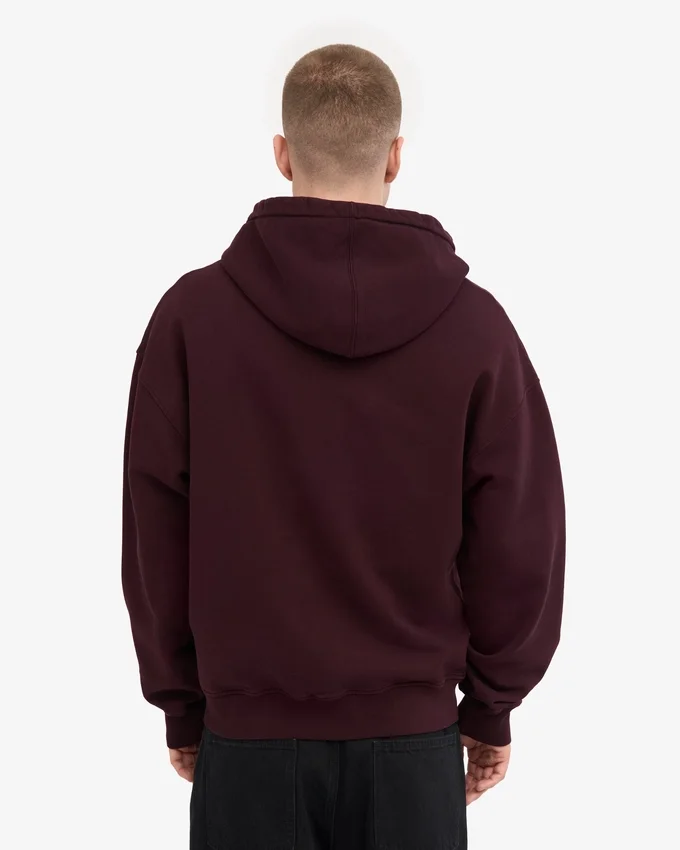 Överdimensionerad hoodie i ekologiskt bomull med dragkedja – oxblodsröd