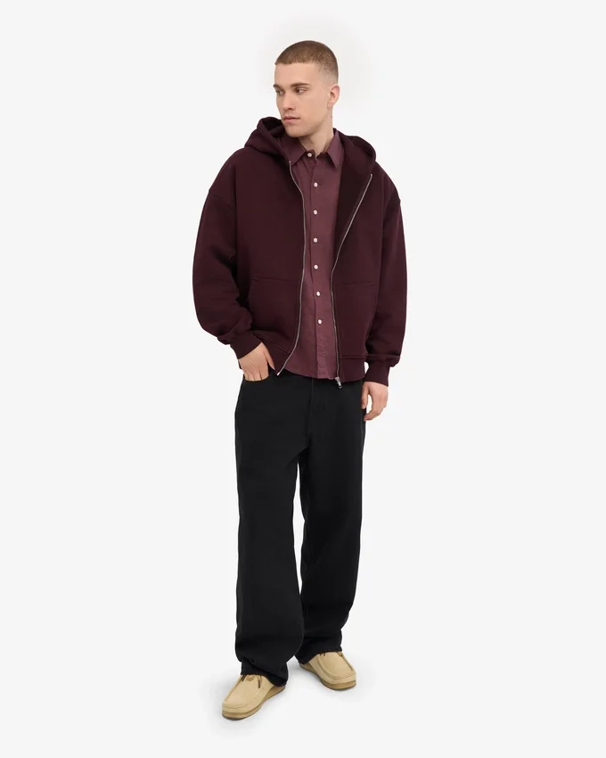 Överdimensionerad hoodie i ekologiskt bomull med dragkedja – oxblodsröd