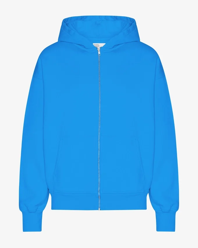 Överdimensionerad hoodie i ekologiskt bomull med dragkedja – Pacific Blue