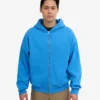 Överdimensionerad hoodie i ekologiskt bomull med dragkedja – Pacific Blue