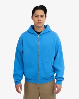 Överdimensionerad hoodie i ekologiskt bomull med dragkedja – Pacific Blue