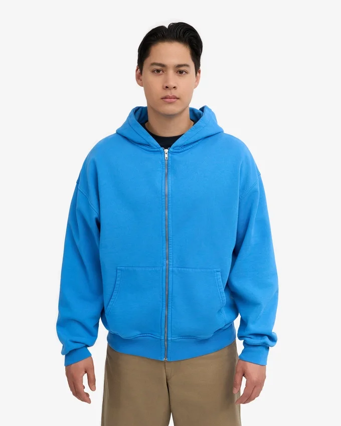 Överdimensionerad hoodie i ekologiskt bomull med dragkedja – Pacific Blue