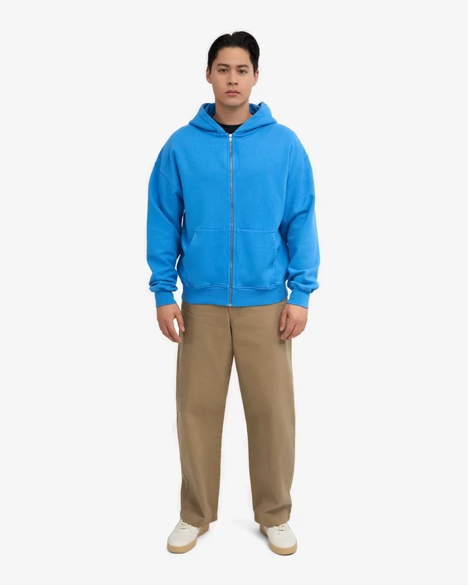 Överdimensionerad hoodie i ekologiskt bomull med dragkedja – Pacific Blue