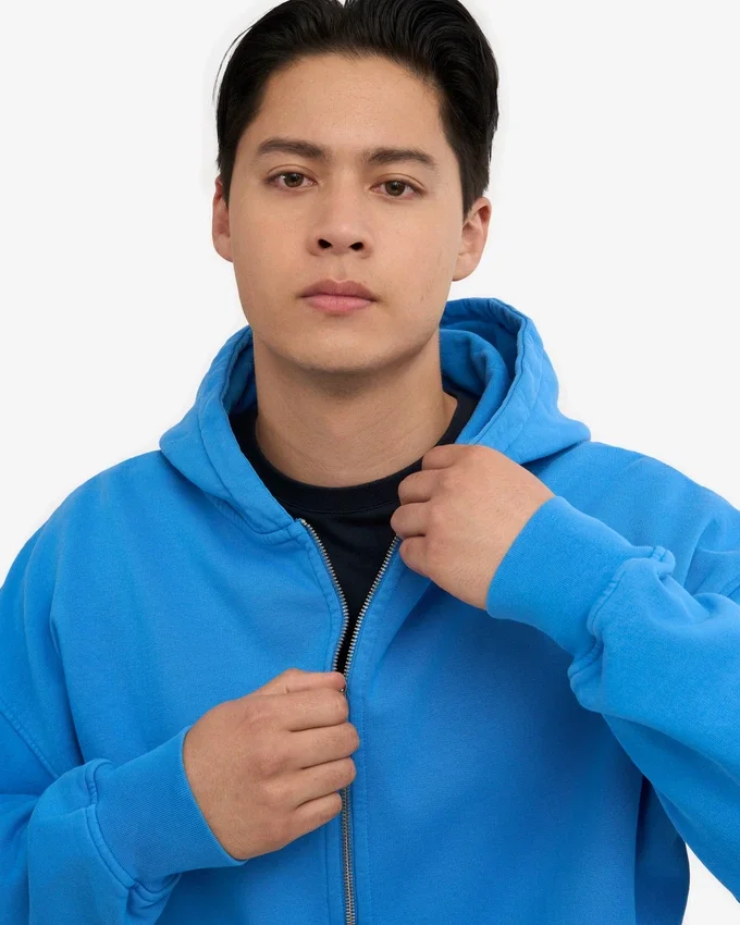 Överdimensionerad hoodie i ekologiskt bomull med dragkedja – Pacific Blue