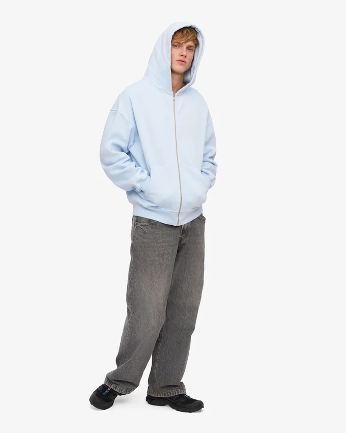 Överdimensionerad hoodie i ekologiskt bomull med dragkedja – polarblå