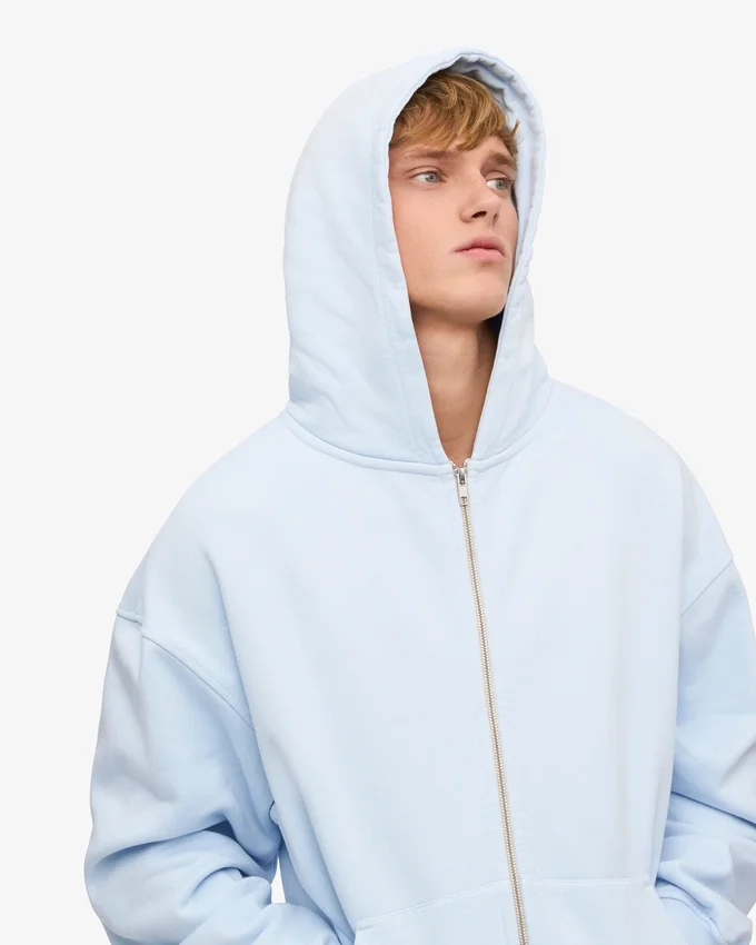 Överdimensionerad hoodie i ekologiskt bomull med dragkedja – polarblå