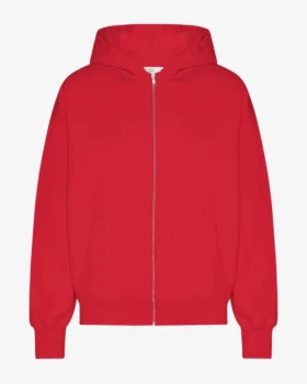 Överdimensionerad hoodie i ekologiskt bomull med dragkedja – scharlakansröd