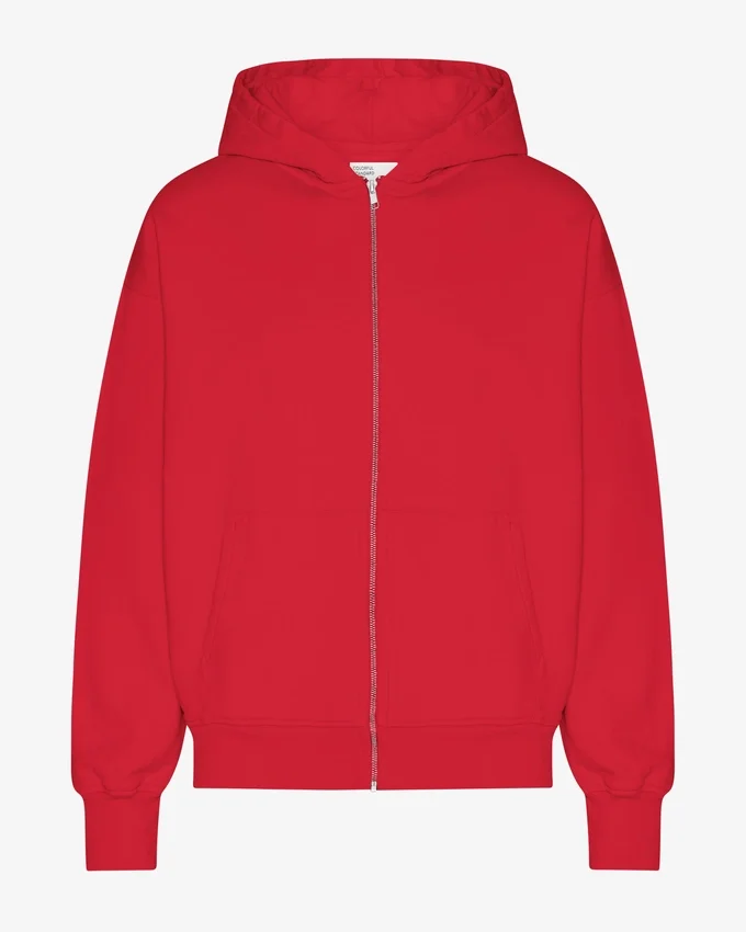 Överdimensionerad hoodie i ekologiskt bomull med dragkedja – scharlakansröd