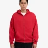 Överdimensionerad hoodie i ekologiskt bomull med dragkedja – scharlakansröd