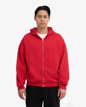 Överdimensionerad hoodie i ekologiskt bomull med dragkedja – scharlakansröd