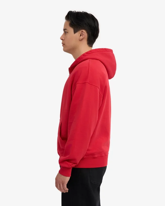 Överdimensionerad hoodie i ekologiskt bomull med dragkedja – scharlakansröd