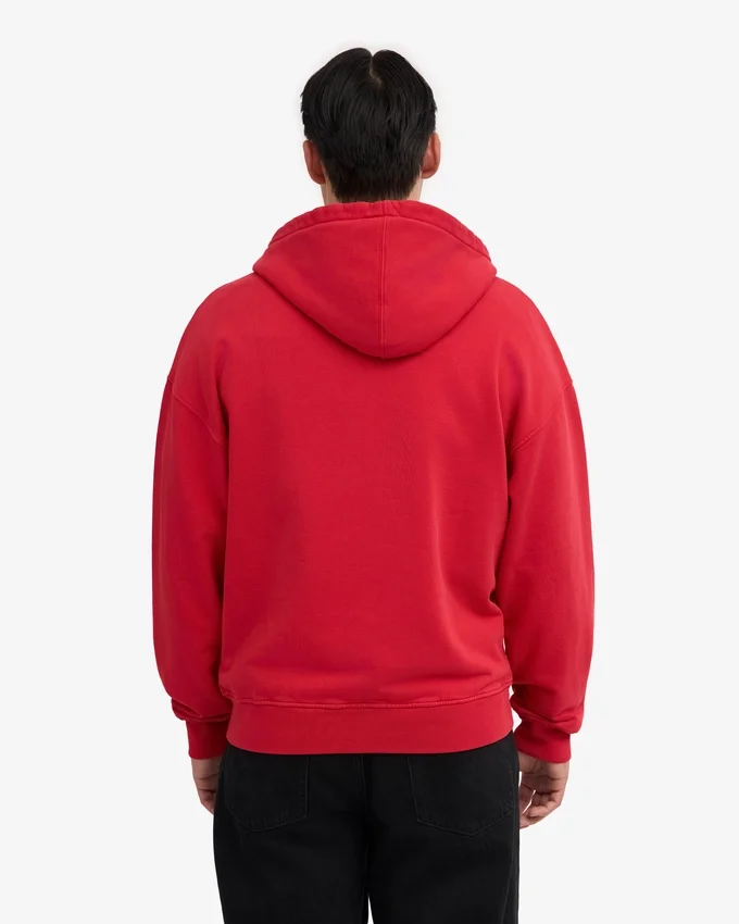 Överdimensionerad hoodie i ekologiskt bomull med dragkedja – scharlakansröd